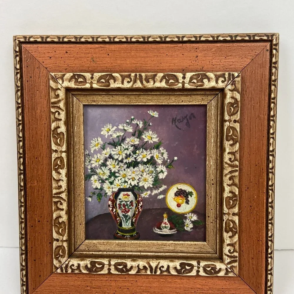 Original Painting Bouquet of flowers Wooden frame